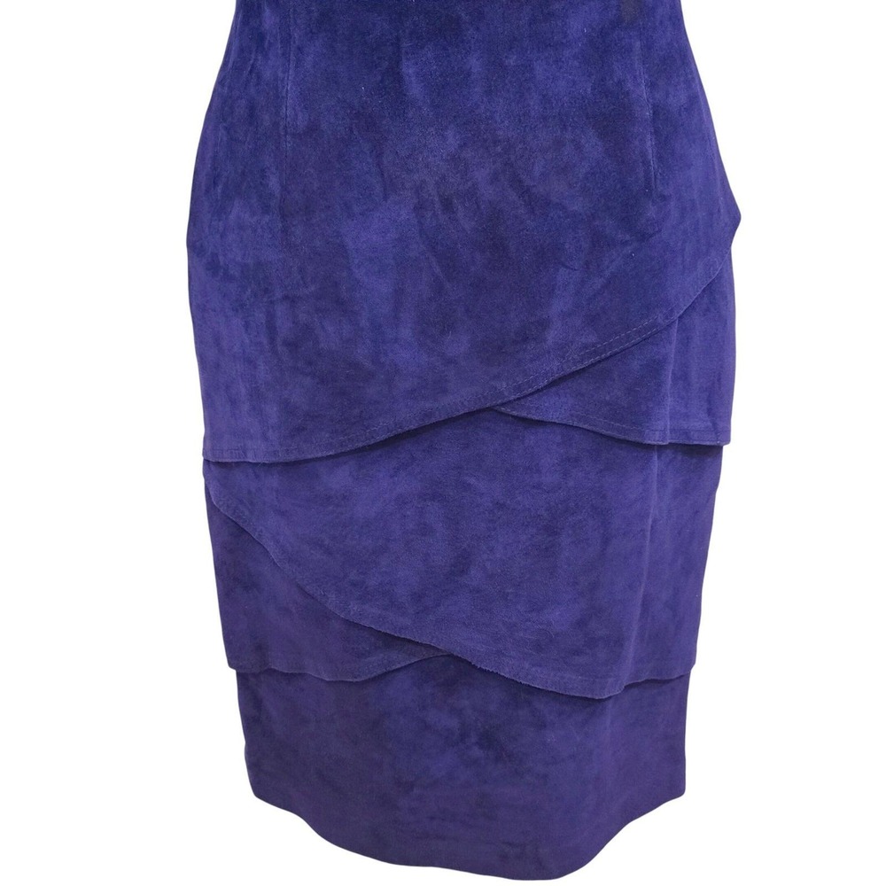 Vtg 90s Valerie Stevens Purple Suede Dress Tiered Skirt Button Back‎ Midi 4 XS - Picture 5 of 9